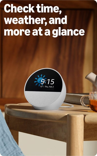 Amazon Echo Spot (newest model), Great for nightstands, offices and kitchens, Smart alarm clock, Designed for Alexa+, Black - product photo 3 of 5