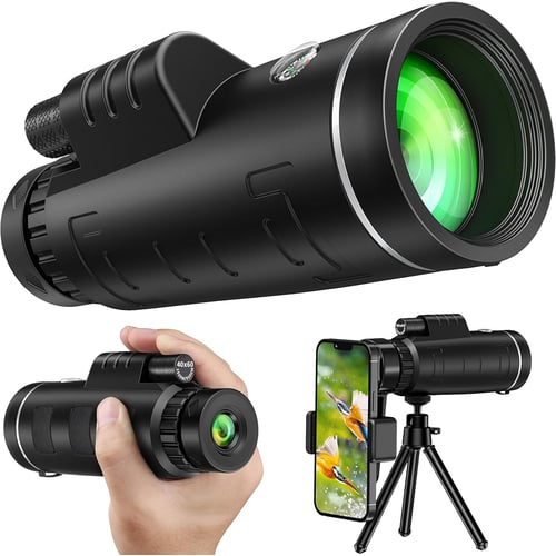Monocular telescope shown with full accessories kit