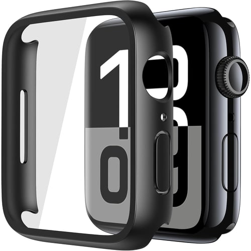 Misxi 2 Pack Tempered Glass Case for Apple Watch 46mm in black