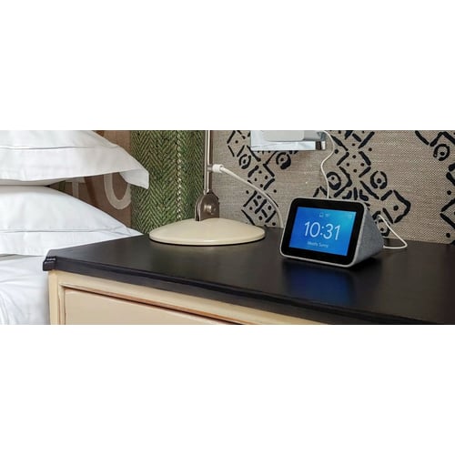 Lenovo Smart Clock display showing time and weather