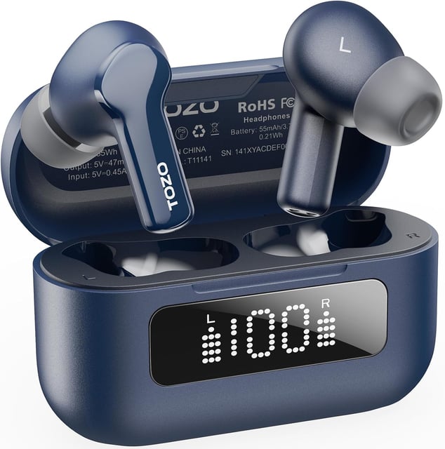 TOZO Hybrid Active Noise Cancelling Wireless Earbuds with 6 Mics AI Clear Call Ear Buds 68H Playtime with LED Display 32 Preset EQs via APP Bluetooth 5.3 IPX8 Waterproof in Ear Headphones - product photo 4 of 5