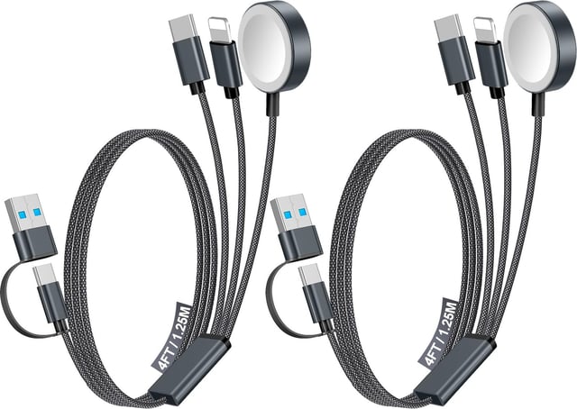 Travel Essentials for Apple Watch Charger,iPhone Charger,3 in 2 Type C/Lightning/Magnetic Fast Charging Cable Docks,Multi Charging Cable Portable Designed for iWatch Series,iPhone 17-11,S26,Car-4FT - product photo 2 of 5