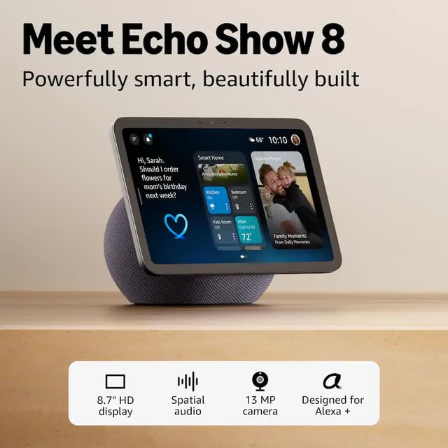 Amazon Echo Show 8 (newest model), Vibrant HD 8.7" display with spatial audio, Designed for Alexa+, Glacier White - product photo 5 of 5