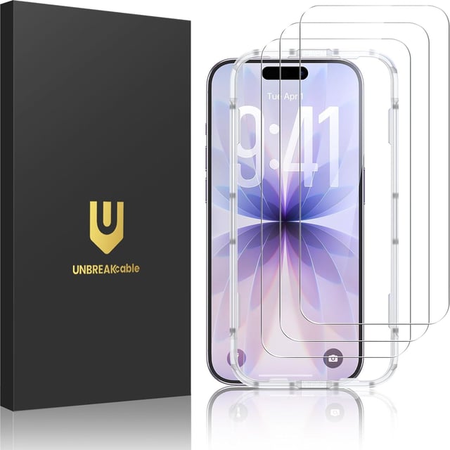 UNBREAKcable 3-Pack Screen Protector for iPhone 17, Double Shatterproof Tempered Glass [Easy Installation Frame] [9H Hardness] [99.99% HD Clear] [Case Friendly] for iPhone 6.3 inch