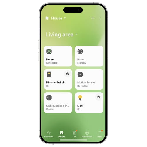 SmartThings app on iPhone 14 Pro showing device controls