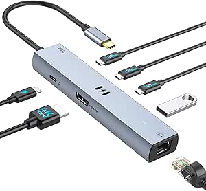 Selore 10Gbps USB C Hub Multiport Adapter, Ethernet Adapter with 4K@60Hz HDMI, Gigabit Ethernet, 3 USB C Ports, 100W PD, USBC Dongle for MacBook Pro Air, iPad, HP, Dell, etc - product photo 2 of 5