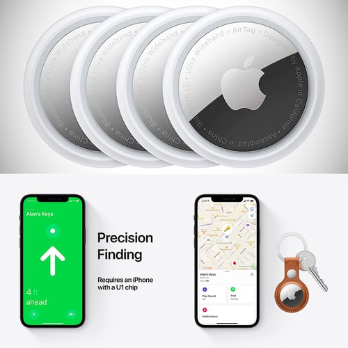 Apple AirTag 4-pack spread out on surface