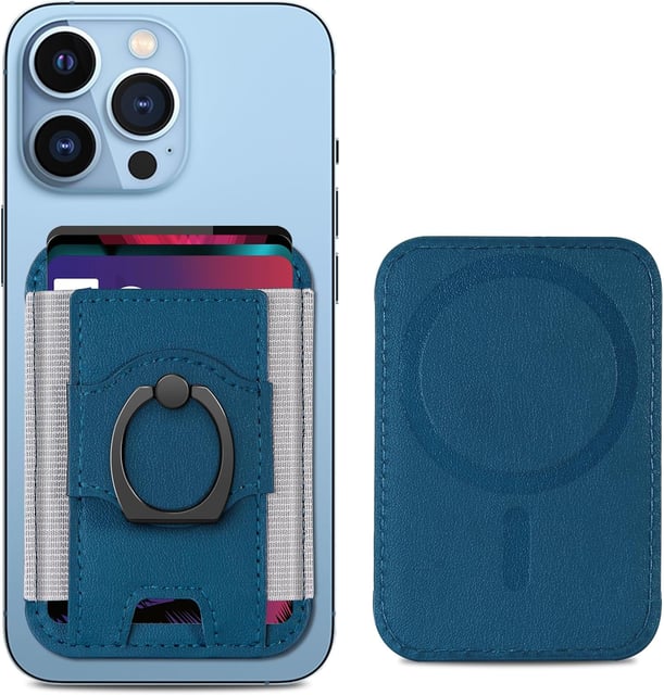ESR for MagSafe Wallet Stand, RFID Blocking w MagSafe Ring, 5 Card Holder for Phone, Leather Magnetic Wallet for iPhone 17e/17/16/15/14/13/12 Series(Not for Mini), Selected Samsung,Black Carbon Fiber - product photo 3 of 5