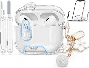 Clear Case for Airpods Pro 2 Case Cover with Safety Lock,Soft TPU Cover with Phone Stand & Cleaning Kit,Cute Bling Keychain for Women Girls-Clear Pink - product photo 4 of 5