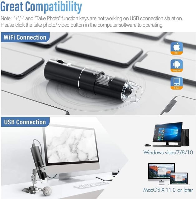 Wireless Scalp Camera Handheld Microscope,50X–200X Zoom Fixed Focus HD Magnifier with LED,WiFi Portable Microscopes for Phone/ipad,Professional Scalp/Skin/Hair Follicle Detector Digital Microscope - product photo 5 of 5