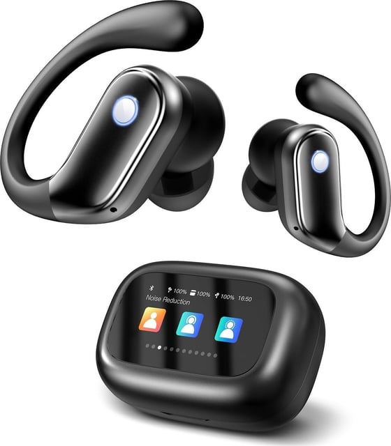jaddsa Wireless Earbuds, Bluetooth 5.4 Sport Headphones with Multifunctional Touch Screen, ENC Noise Cancelling, Ear Buds with IPX7 Waterproof & Bass Stereo Sound for iOS, Android – Onyx