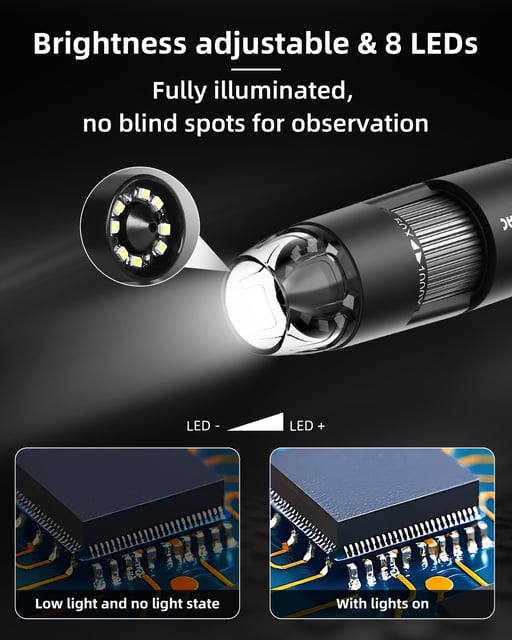 Wireless Scalp Camera Handheld Microscope,50X–200X Zoom Fixed Focus HD Magnifier with LED,WiFi Portable Microscopes for Phone/ipad,Professional Scalp/Skin/Hair Follicle Detector Digital Microscope - product photo 2 of 5