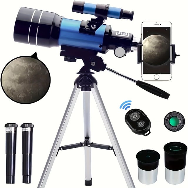 Telescope for Adults & Kids, 70mm Aperture Refractor (15X-150X) Portable Travel Telescope with Phone Adapter & Wireless Remote, Astronomy Beginners Gifts, Black - product photo 3 of 5