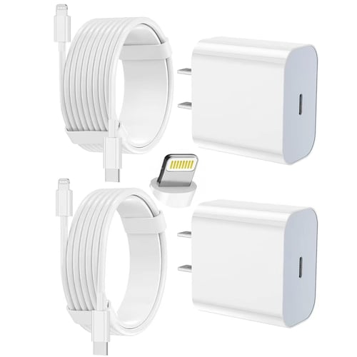 iPhone Fast Charger 2-Pack bundle with USB-C wall adapters and long cables