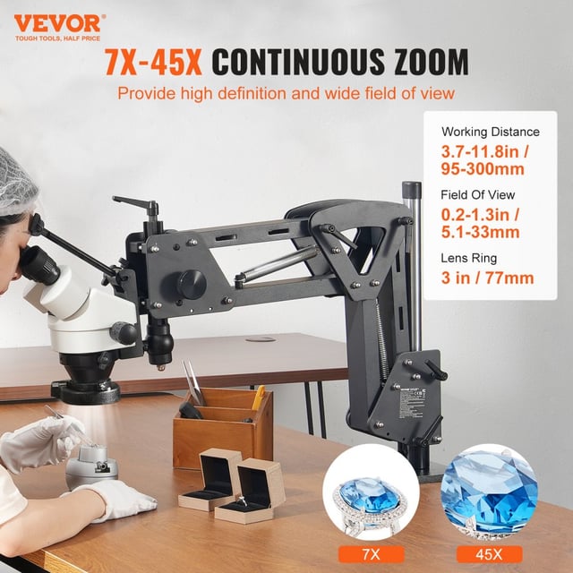 VEVOR Multi-Directional Microscope with Spring Bracket, Micro Jewelry Inlaid Stand, with Integrated USB Ring LED Light, 7X-45X Magnification Jewelry Microscope, Jewelers Microscope for Jewelry Inlay - product photo 5 of 5