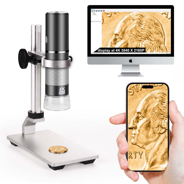 Ninyoon 4K Microscope with Professional Stand for iPhone Android PC, 50-1000X Digital USB Microscope Endoscope HD Camera for All Cellphones iPad Android Tablet Windows Mac Chrome Linux - product photo 3 of 5