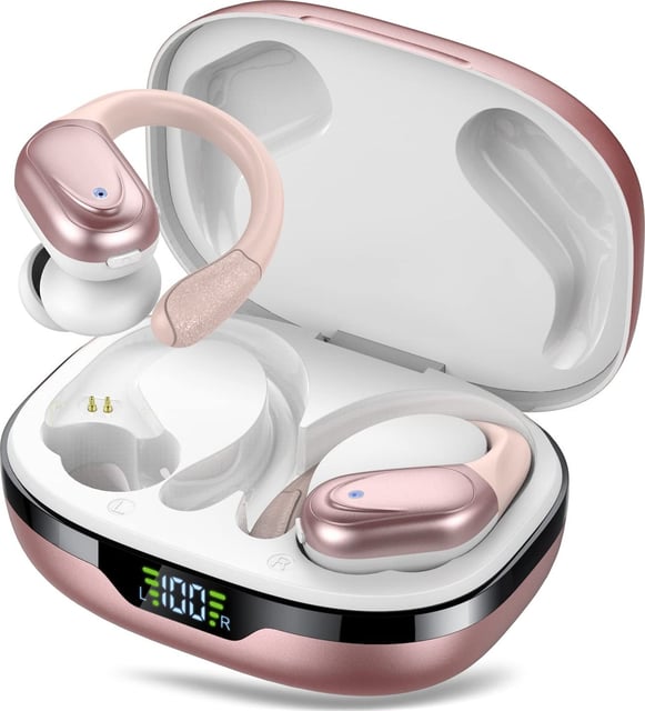 HAOYUYAN Wireless Earbuds Bluetooth 5.3 Headphones with 80H Playback, IPX7 Waterproof Over Ear Buds with LED Power Display for Sports Running Workouts（Champagne Gold） - product photo 3 of 5