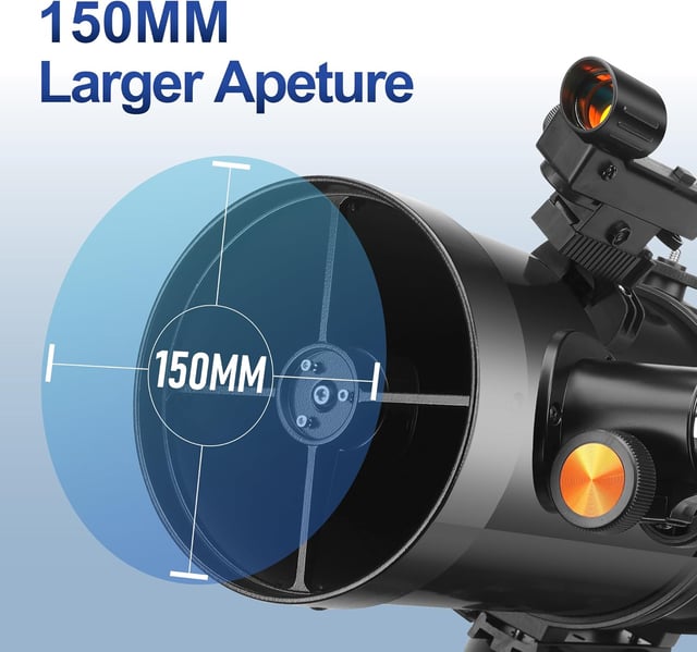 MEEZAA Telescope, 150EQ Newtonian Reflector Telescope for Adults Astronomy Beginners, Professional Astronomical Telescopes with Equatorial Mount, Phone Adapter, Tripod, Moon Filter and Large Carry Bag - product photo 2 of 5