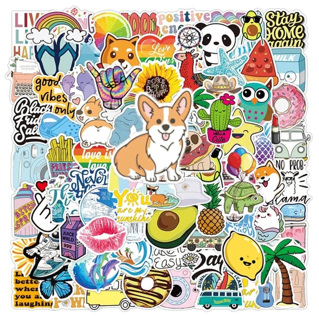 100 PCS Water Bottle Stickers for Kids Teens Girls Adults, Aesthetic Cute Vinyl Waterproof Vsco Cool Stickers, Laptop Scrapbook Skateboard Computer Car Sticker Packs - product photo 5 of 5