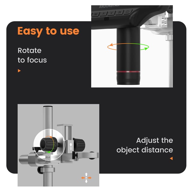 Andonstar AD407 Pro 3D HDMI Soldering Digital Microscope with Pro Metal Stand 4MP UHD and 7 inch Adjustable LCD Screen USB Video Microscopes for Phone Repairing SMT SMD DIY - product photo 4 of 5