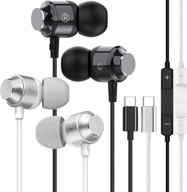 2 Pack USB C Headphones for iPhone 17 16 15 Pro Max 16e, Wired Earphones Type C Earbuds, USBC Ear Buds with Mic Volume Control HiFi Stereo Noise Cancelling for iPhone 17 16 15 Plus