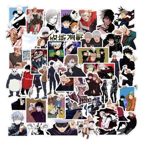 Close-up of individual Jujutsu Kaisen sticker designs