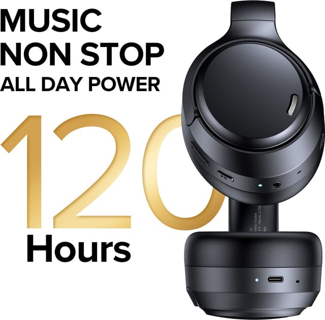 Hybrid Active Noise Cancelling Headphones 120H Playtime Wireless Headphones Bluetooth 6.0 Over Ear Headphones with 6 ENC HD Call Mic, Hi-Res 360° Spatial Audio ANC Headphone for Travel Workout Black - product photo 5 of 5