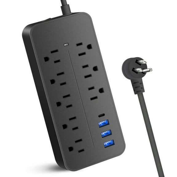 18 Outlets Surge Protector Power Strip - 6 Feet Flat Plug Heavy Duty Extension Cord with 18 Widely Outlets and 4 USB Ports, 2100 Joules, Black, ETL Listed - product photo 3 of 5