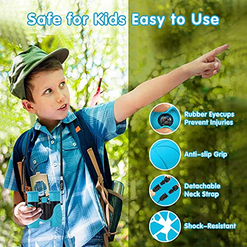 Kids binoculars shown with carrying pouch and accessories