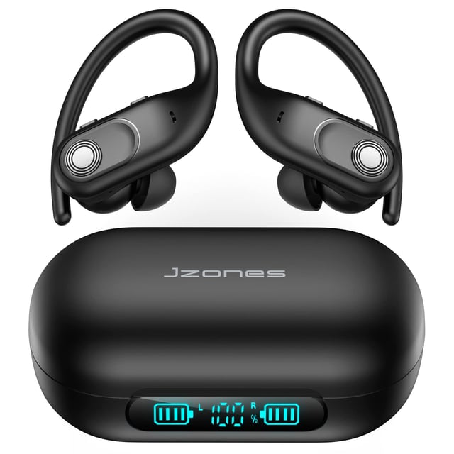 Active Noise Cancelling Earbuds Wireless Bluetooth Headphones 80H Playtime LED Power Display Charging Case Over Ear Hooks Ear Buds with Hi-Res Sound & Clear Calls for Sports Running Gym Workout Black - product photo 4 of 5
