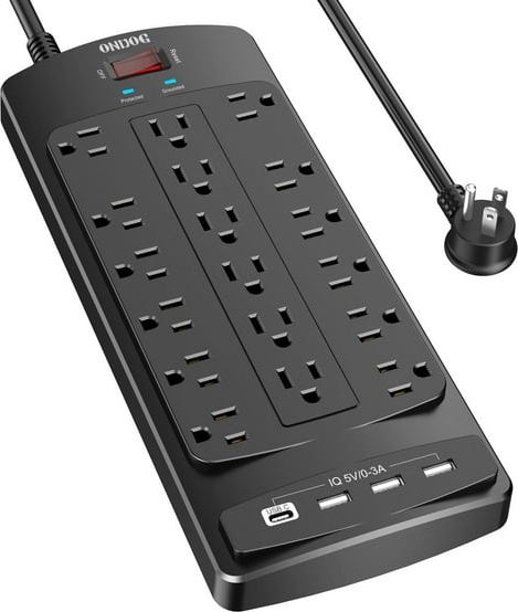 Belkin 12-Outlet Surge Protector Power Strip w/ 12 AC Outlets & 8ft Flat Plug, UL-Listed Heavy-Duty Extension Cord for Home, Office, Travel, Computer, Laptop, Charger - 3,940 Joules of Protection - product photo 2 of 4