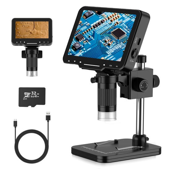 LCD Digital Microscope,4.3 Inch 1080P 10 Megapixels,1-1000X Magnification Zoom Wireless USB Stereo Microscope Camera,10MP Camera Video Recorder with HD Screen - product photo 3 of 5