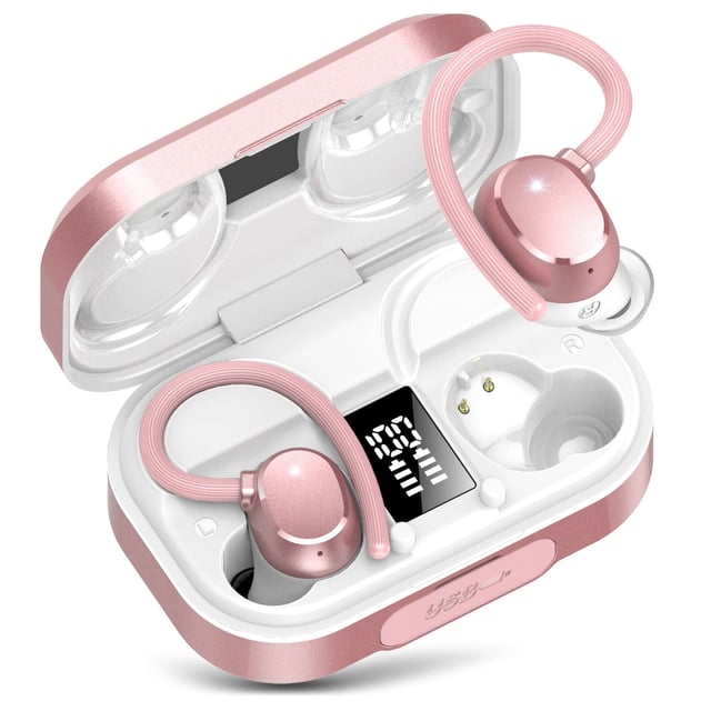 2026 Wireless Earbuds 120hrs Bluetooth 6.1 Headphones Sports Ear Hook with Mic, Noise Canceling Ear Buds with Charging Case, Easy Button Controls Dual LED Display Case Sweat and Water Resistant Black - product photo 4 of 5