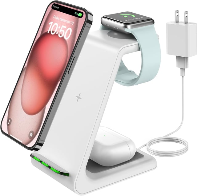 Anlmz 3 in 1 Charging Station for iPhone, Wireless Charger for iPhone 17 16e 16 15 14 13 12 11 X Pro Max & Apple Watch - Wireless Charging Station for AirPods 4 3 Pro - product photo 5 of 5