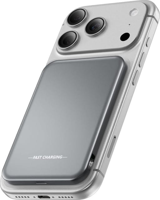 Aobbow Magnetic Portable Charger, 5000mAh Ultra Slim Power Bank, 15W Fast Charging for Magsafe Battery Pack, Travel Essential Wireless Charger Compatible with iPhone 17/16/15 Series - Space Gray