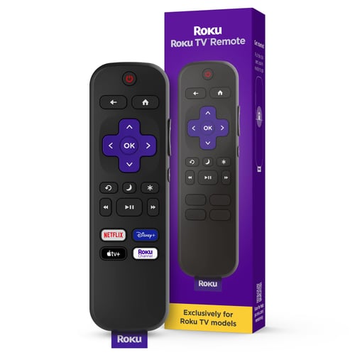 Roku TV remote with streaming app shortcut buttons