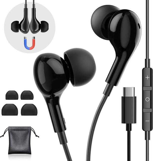 2 Pack USB C Headphones for iPhone 17 16 15 Pro Max 16e, Wired Earphones Type C Earbuds, USBC Ear Buds with Mic Volume Control HiFi Stereo Noise Cancelling for iPhone 17 16 15 Plus - product photo 4 of 5