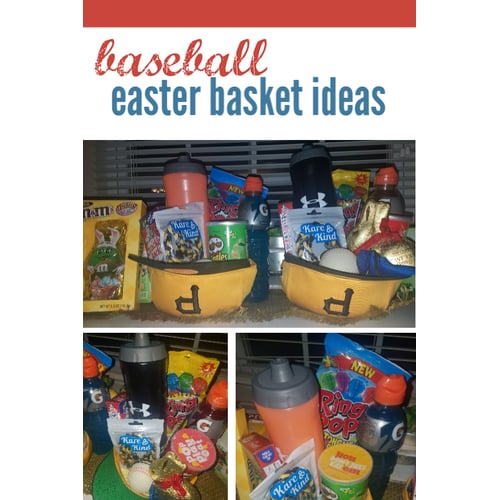 Baseball Easter basket stuffers idea featuring stickers and themed gifts
