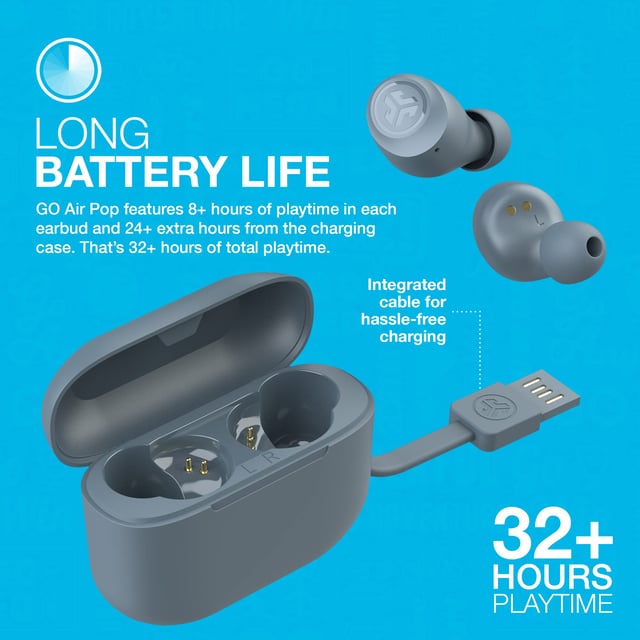 JLab Go Air Pop True Wireless Bluetooth Earbuds + Charging Case, Black, Dual Connect, IPX4 Sweat Resistance, Bluetooth 5.1 Connection, 3 EQ Sound Settings Signature, Balanced, Bass Boost - product photo 5 of 5