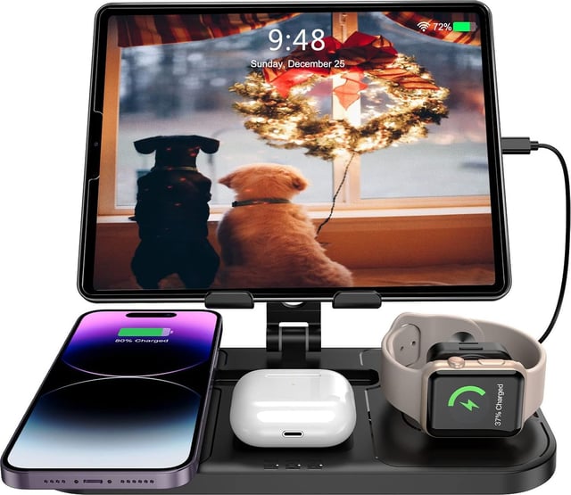 Wireless Charger iPhone Charging Station: 3 in 1 Charger Stand Multiple Devices for Apple - iPhone 17 16e 16 15 14 Pro Max 13 12 11 - Watch 11 10 9 8 7 6 5 4 3 2 SE and Ultra Series - Airpods 4 3 Pro - product photo 3 of 5