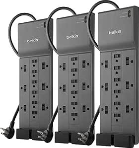 Belkin 12-Outlet Surge Protector Power Strip w/ 12 AC Outlets & 8ft Flat Plug, UL-Listed Heavy-Duty Extension Cord for Home, Office, Travel, Computer, Laptop, Charger - 3,940 Joules of Protection - product photo 4 of 4