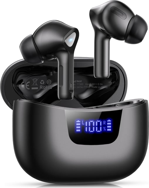 HAOYUYAN Wireless Earbuds Bluetooth 5.3 Headphones with 80H Playback, IPX7 Waterproof Over Ear Buds with LED Power Display for Sports Running Workouts（Champagne Gold） - product photo 2 of 5
