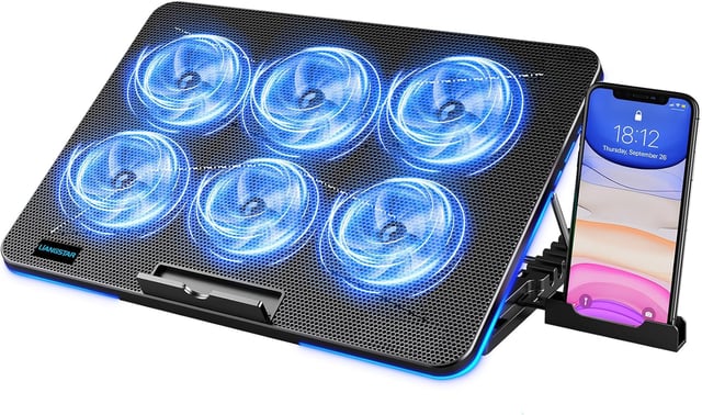 LIANGSTAR Laptop Cooling Pad, Laptop Cooler with 6 Quiet Fans for 12-17 Inch Notebook Gaming Fan Stable Stand, 7 Height & Wind Speed Adjustable, 2 USB Port & Phone Holder (Black) - product photo 3 of 5