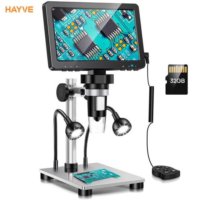 Hayve DM13 10.1 Inch LCD Digital Microscope, 16MP 2000X HD IPS Soldering Microscopes for Adults, Electronics Repair, Coin Microscope Magnifier for Error Coins with Screen, 10 LED Lights, 32GB - product photo 3 of 5