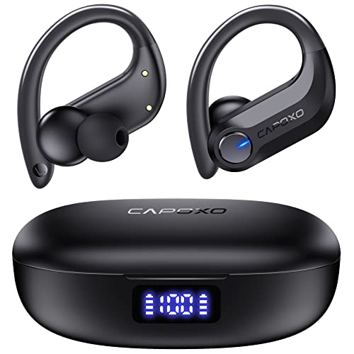 2026 Wireless Earbuds 120hrs Bluetooth 6.1 Headphones Sports Ear Hook with Mic, Noise Canceling Ear Buds with Charging Case, Easy Button Controls Dual LED Display Case Sweat and Water Resistant Black - product photo 3 of 5