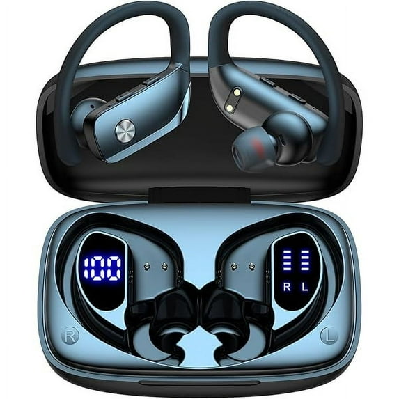 bmani Ear Buds Wireless Earbuds Bluetooth Headphones with 80H Playtime LED Display Case, Over-Ear Hook with Mic, Stereo Sound, Easy Button Controls, Sports Earphones for Running Workout Gym Black - product photo 5 of 5