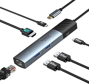 Selore 10Gbps USB C Hub Multiport Adapter, Ethernet Adapter with 4K@60Hz HDMI, Gigabit Ethernet, 3 USB C Ports, 100W PD, USBC Dongle for MacBook Pro Air, iPad, HP, Dell, etc - product photo 4 of 5