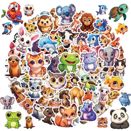 100 Pcs Kawaii Animal Stickers full pack spread