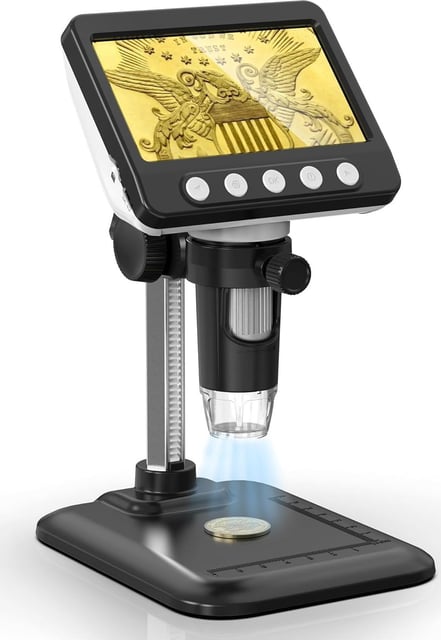 WKR Coin Microscope, 4.3" LCD USB Digital Microscope 1000X Coin Magnifier with 8 Adjustable LED Lights, 1080P PC View Compatible with Windows/MacBook for Adults Kids