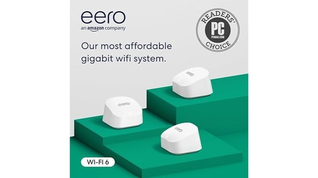 Amazon eero 6+ mesh wifi system - Supports internet plans up to a Gigabit, Coverage up to 4,500 sq. ft., Connect 75+ devices, 3-pack - product photo 4 of 5